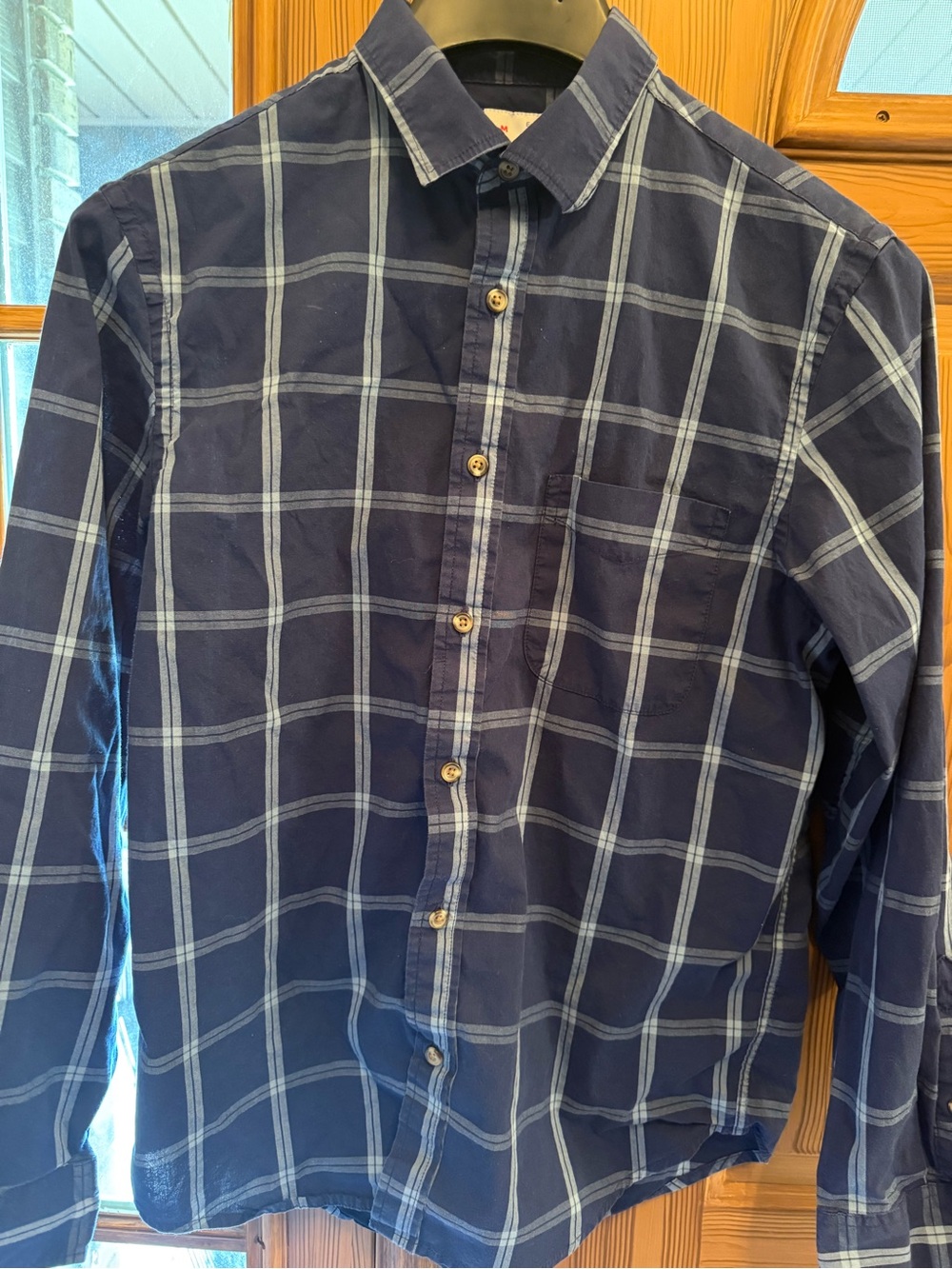 Old Navy Navy Blue Windowpane Plaid Button-Down Shirt